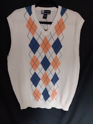 Jos A Bank Leadbetter  Men's 100% Pima Cotton  Argyle V-Neck Sweater Vest, M