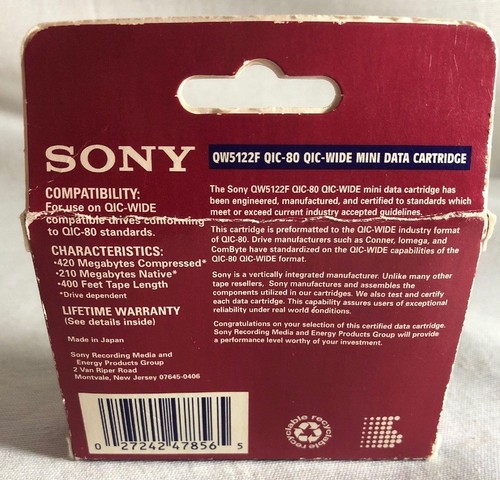 Sony QW5122FB 200MB 420MB QIC-Wide 80 NEW Data Tape Cartridge - Afbeelding 2 van 5