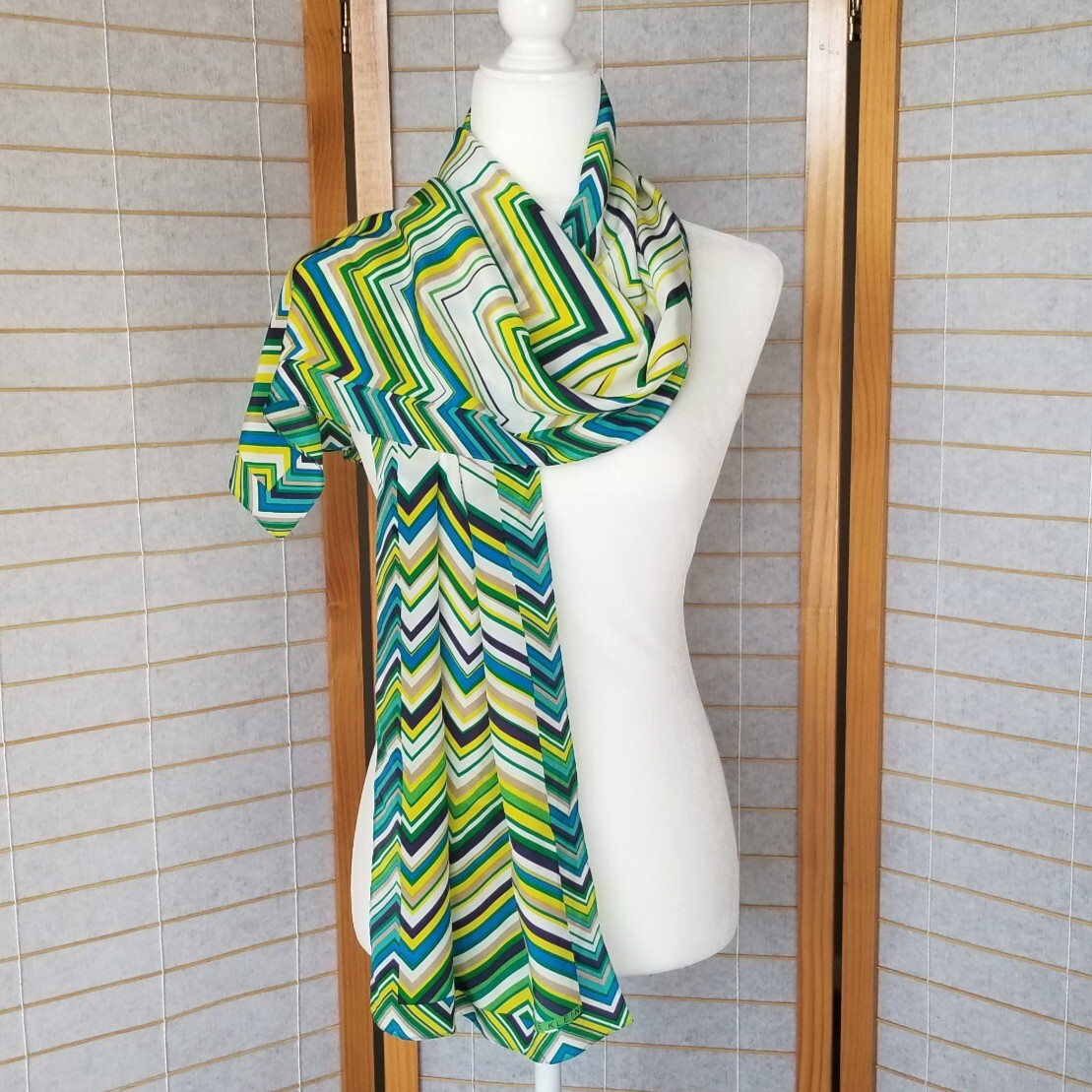 Anne Klein Silk Scarf Rectangular Long Chevron Bl… - image 3