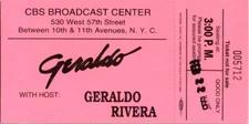 Geraldo Rivera TV Televison Show Taping Ticket Stub CBS Broadcast Center 2/22/95