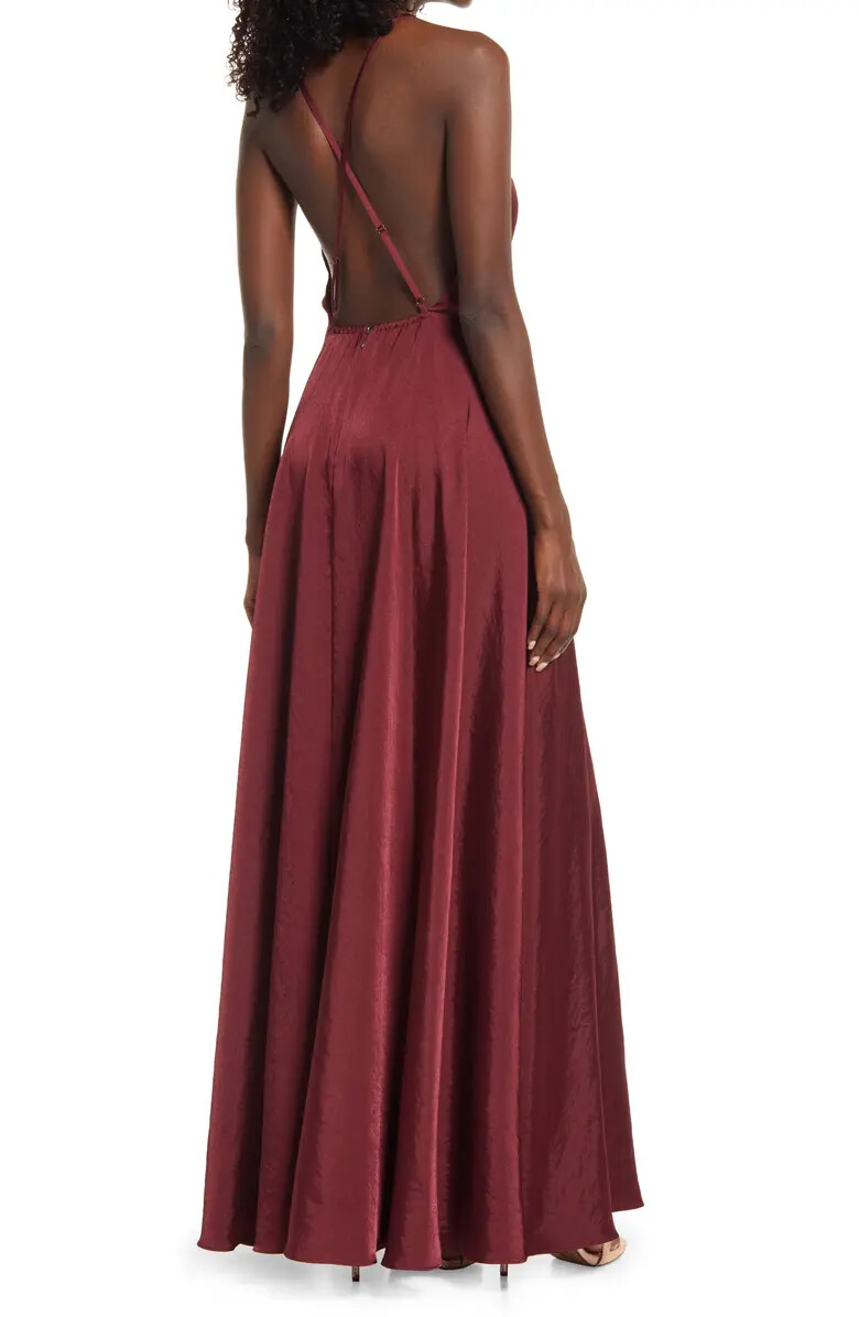 LULUS Total Beauty Burgundy Satin Backless Maxi Dress WOMENS XL XLARGE NEW  | eBay