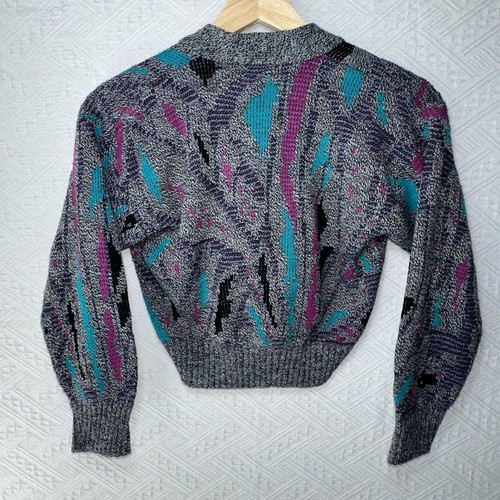 Vintage 80's Di Vincent Button Up Acrylic Kids Size 8 Multicolor V-Neck Sweater - Picture 2 of 6