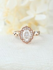 1.5ct Simulated Diamond Engagement Ring Halo Braided Band Dual Gold Plated