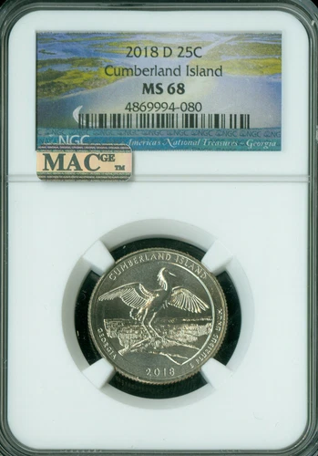 2018 D CUMBERLAND ISLAND QUARTER NGC MS68 PQ FINEST GRADE MAC SPOTLESS . 
