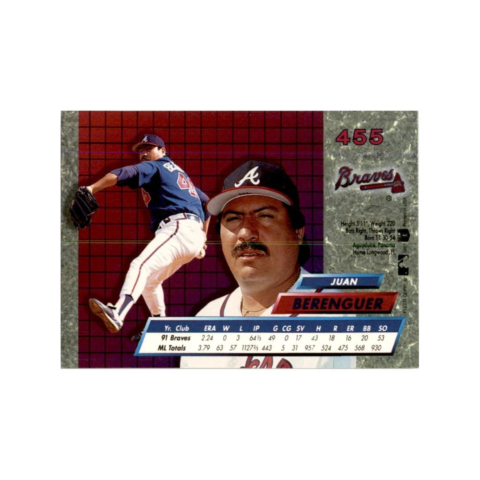 1992 Fleer Ultra Juan Berenguer Baseball Cards #455 - Image 2 of 3