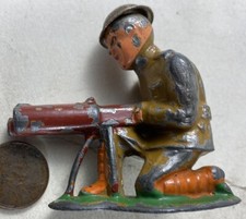 Vintage 1930's Barclay Manoil Lead Soldier Machine Gun With Metal Hat