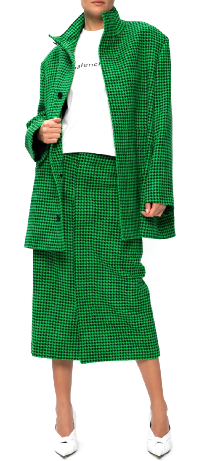 Balenciaga A Shape Pattern Houndstooth Coat A-Line Jacket New M