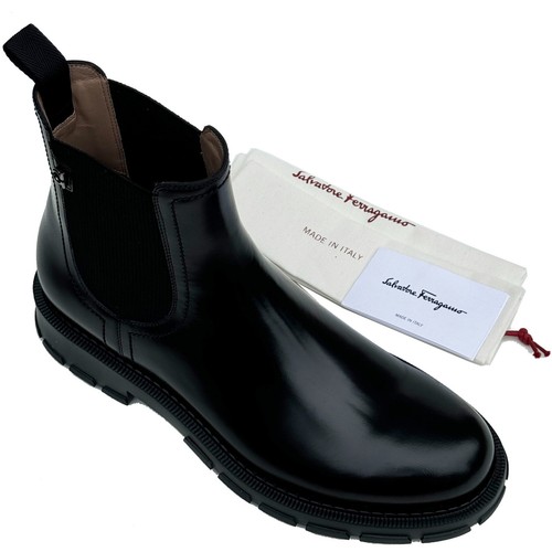 FERRAGAMO IAGO 13 D 46 Men's Black Leather Chelsea Gancini Boots Dress Casual - Picture 4 of 7