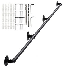 100/300CM Handrail Stair Rail Grab Balustrade Metal Staircase Banister Black Set