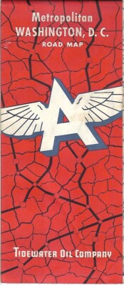 1957 TIDEWATER OIL FLYING A Road Map WASHINGTON DC Arlington Bethesda Georgetown