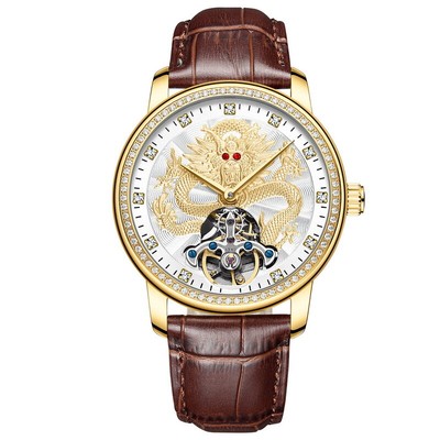 AILANG Loong Relief Hollow Sapphire Glass Tourbillon Automatic Mechanical Watch