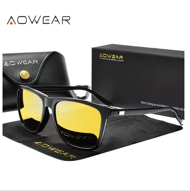 AOWEAR HD Night Vision Polarized Sunglasses for Men with Yellow Lens & Aluminium Frame