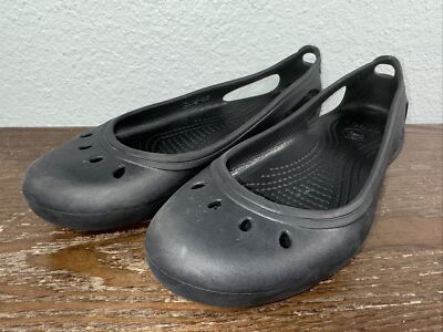 Crocs Kadee 200941 Womens Size US 9 Black Leather Round Toe Slip On Ballet Flat