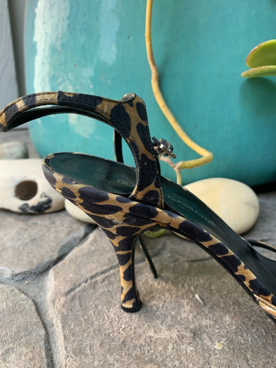 Dolce Gabbana Vero Cuoio Leopard Print Open Toed Sandal Heels
