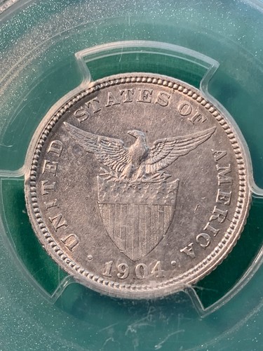 US PHILIPPINES 20 CENTAVO 1904-P SEMI CHIAVE DATA PCGS XF 45 - Foto 3 di 4