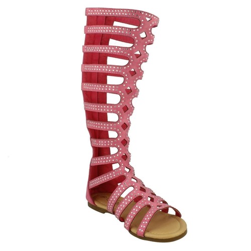 Girls Spot On Knee High Gladiator Sandals H0222 - Picture 18 of 30