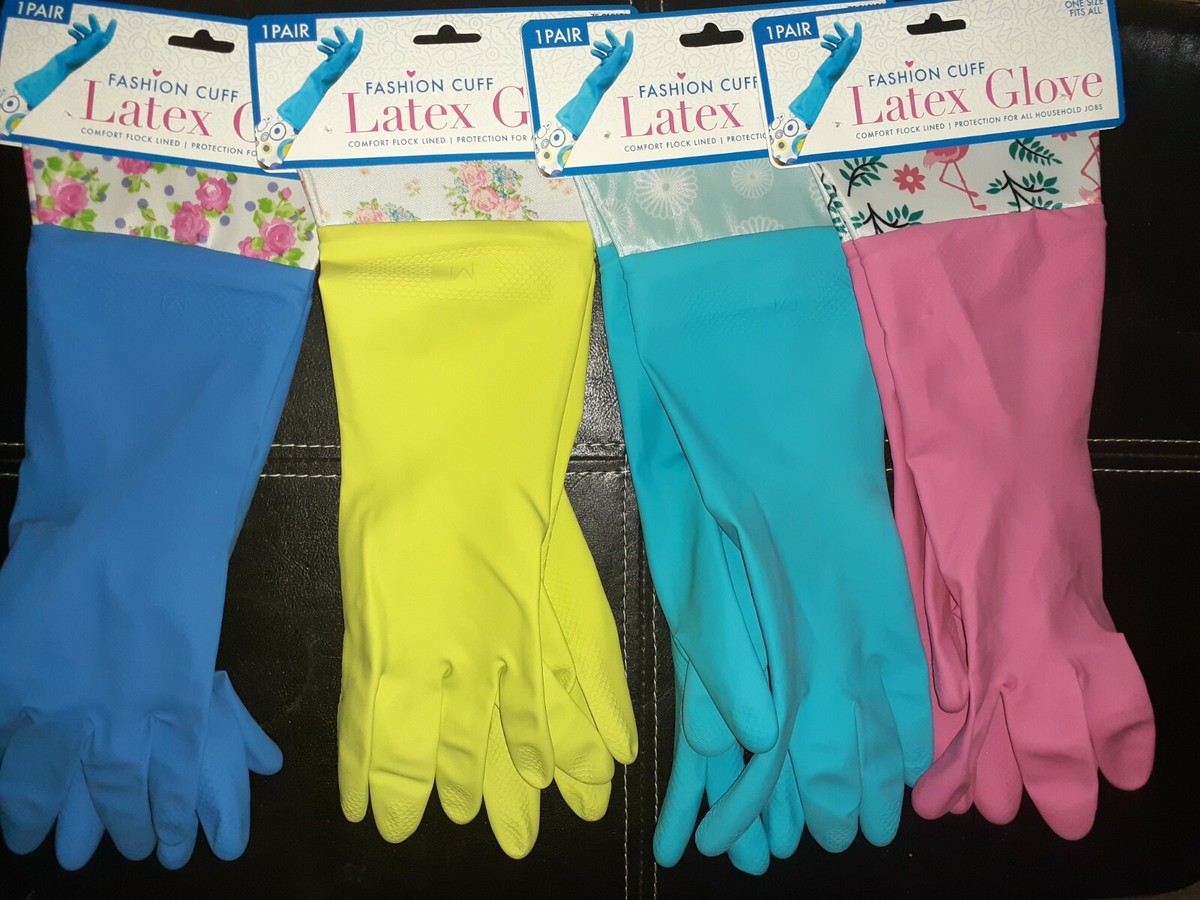 FASHION CUFF Latex Gloves, FLOCK LINED, Pair, Size-Medium