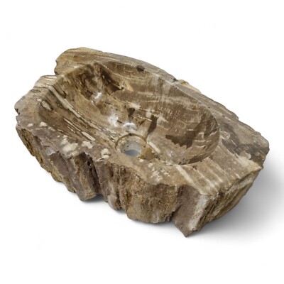 Sink Fossilized Wood 45X28Cm Natural Stone Above Counter Bathroom Guest WC