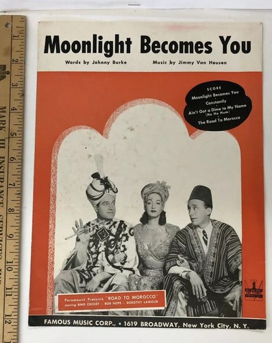 Partituras Moonlight Becomes You Bob Hope 1942, Bing Crosby Road To Morocco - Imagen 2 de 2