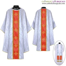 NEW Metallic Silver Gothic Vestment & Stole set with Jerusalem Cross Embroidery