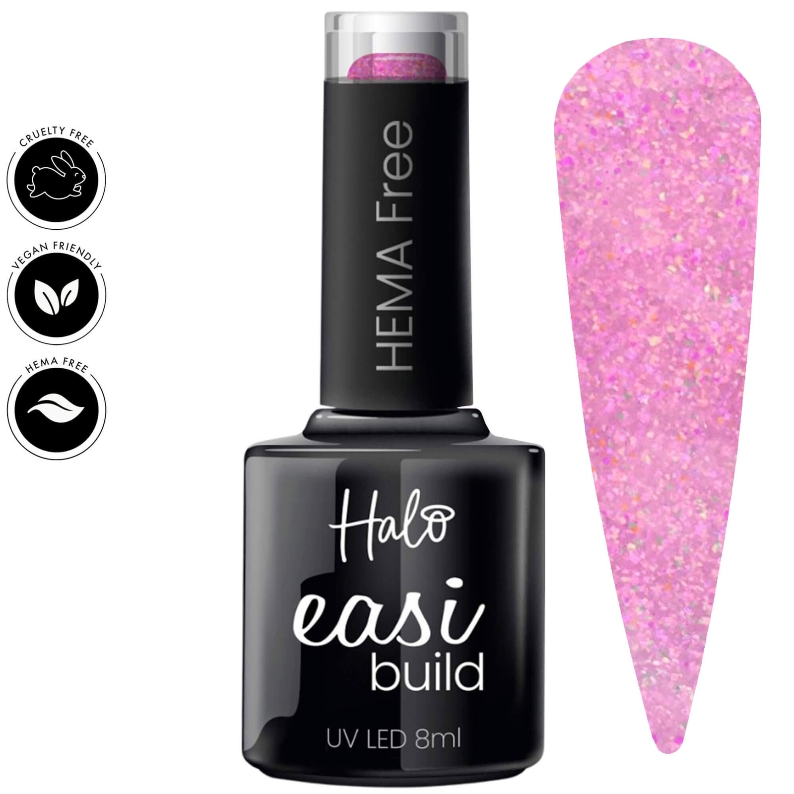 Halo Pink Glitter EasiBuild Hema Free Brush On Builder Gel 8ml (N3043)