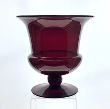 Blenko Handmade Glass 428L Footed Vase in Ruby Early Pre-Designer Example