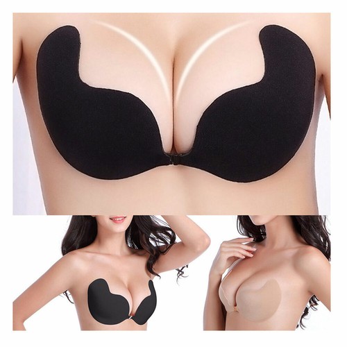 Women's Strapless Invisible Bra Backless Self-Adhesive Push Up Bras Black Nude - Picture 6 of 29