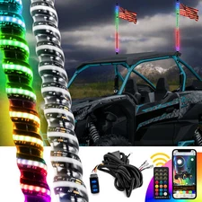WEISEN 2x 4FT RGB COB Whip Lights w/Turn Signal Wire For ATV UTV Polaris RZR SXS