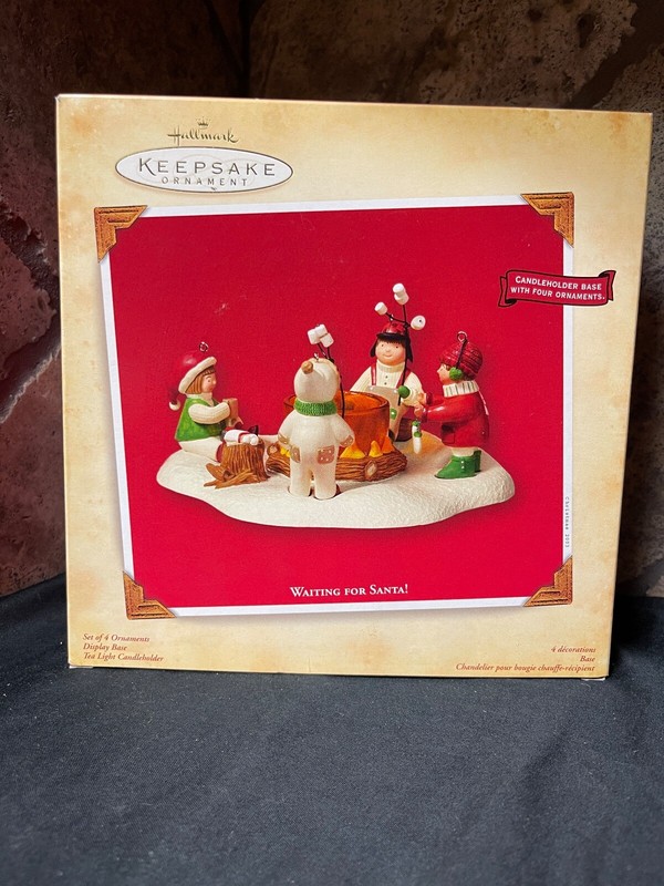2003 HALLMARK  Keepsake Ornament -  Waiting For Santa  - Set of 4 w/ Candle Base