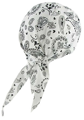 WHITE Spandex Bandana Cap Durag Hair Wrap Motorcycle Do Dew Doo