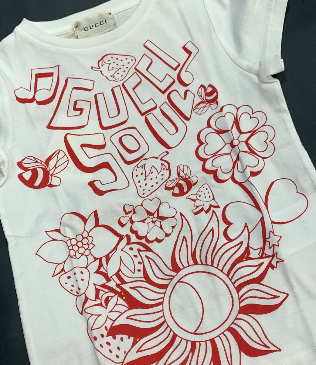 New Gucci Kids Soul & Love Short-Sleeve T-Shirt White Size 4-10 554879 9440