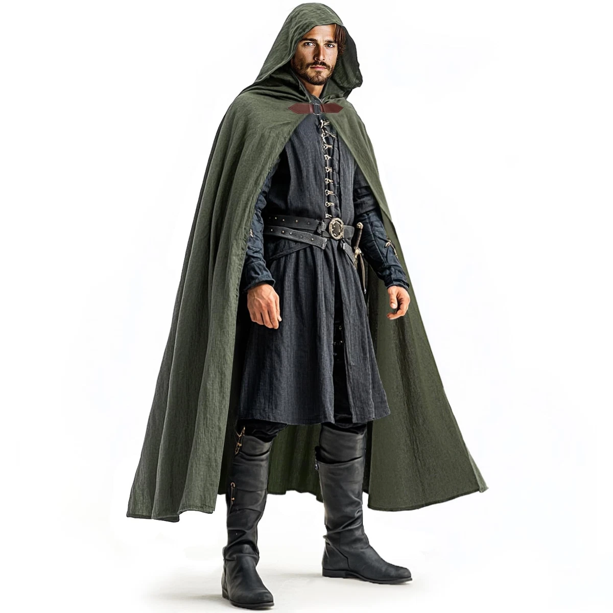 Capa Con Capucha Medieval Para Hombre - Terciopelo, 39 Pulgadas De Largo. Para Cosplay, Halloween, Eventos Temáticos.