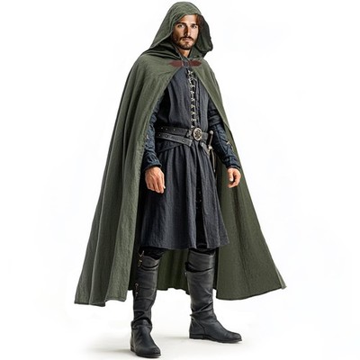 Renaissance Hooded Cloak Linen Cloak Halloween Medieval Costume Cape Women Me...