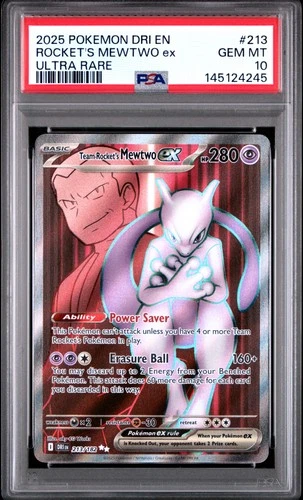 2025 POKEMON DRI EN-DESTINED RIVALS ULTRA RARE TEAM ROCKET'S MEWTWO EX PSA 10