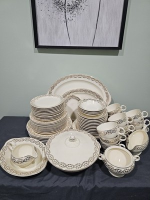 66 Pieces--Vintage Taylor Smith Ivory China w/gold leaf pattern