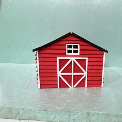 Red Wood Barn Building for Dioramas, Rural Theme, Detailed Roof and Windows