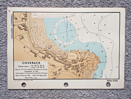 Coverack, Cornwall - 1943 Vintage Admiralty Royal Navy Map (Seller Ref D2)