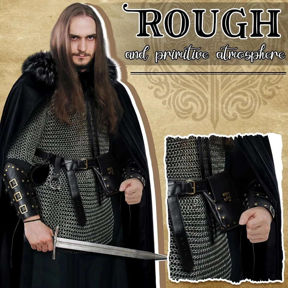 6 Pcs Halloween Men'S Viking Costume Set Medieval Viking Fur Cape Cloak Renaissa - Image 4 of 4