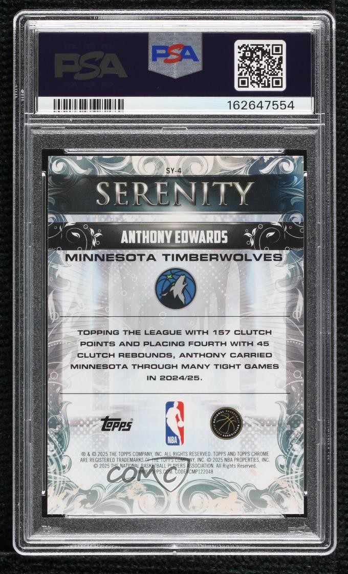2025 Topps Chrome Serenity Yellow Refractor 91/275 Anthony Edwards PSA 10 GEM MT view 2