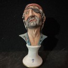 Ceramic Bust Figurine Man w/ Red Headscarf, Blue Collar on White Pedestal — photo 1