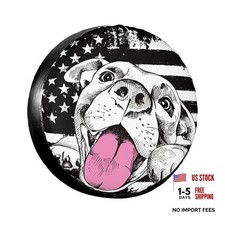 Spare Tire Cover 17 Inch Tire Diameter 80-83cm31-33in American Flag And Dog
