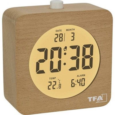 TFA Dostmann 60.2049.05 Quartz Alarm Clock Brown, Beech Alarm Times 1 Disp