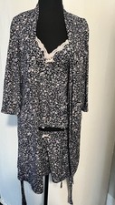 3 PC Laura Ashley Blue Floral Pajama Set Tank Cami  Shorts  Robe Small