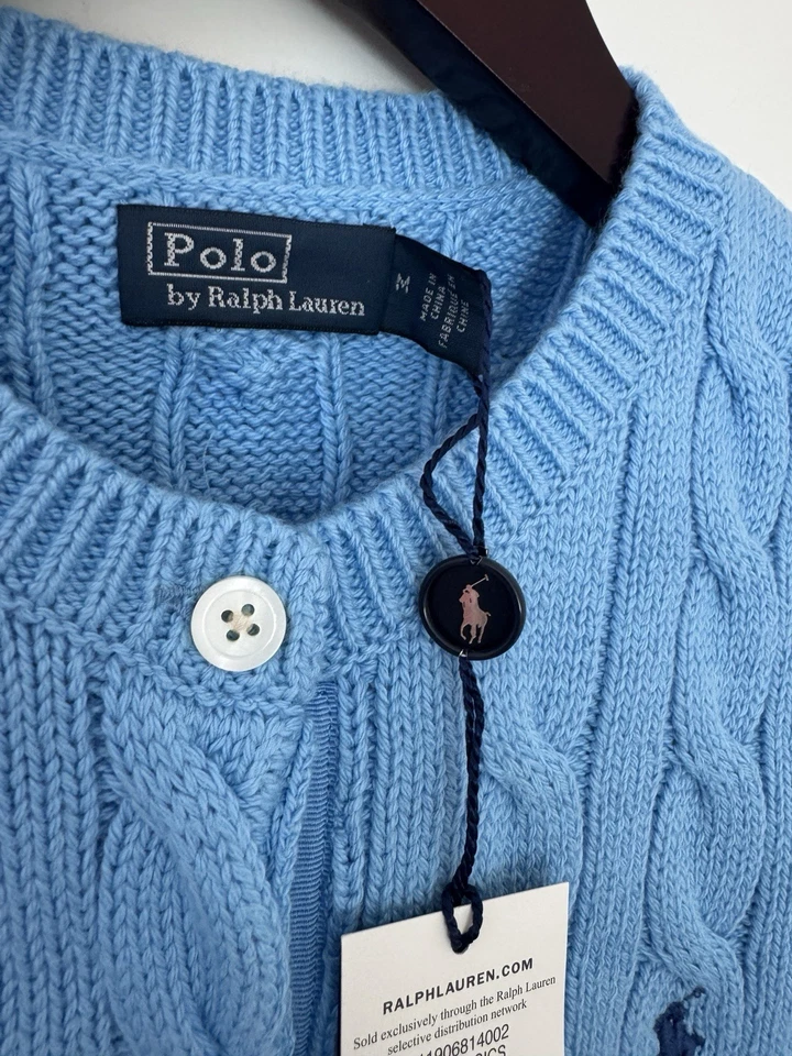 Cárdigan para mujer talla M/ Ralph Lauren tejido con cable manga corta azul Foto 4 de 4