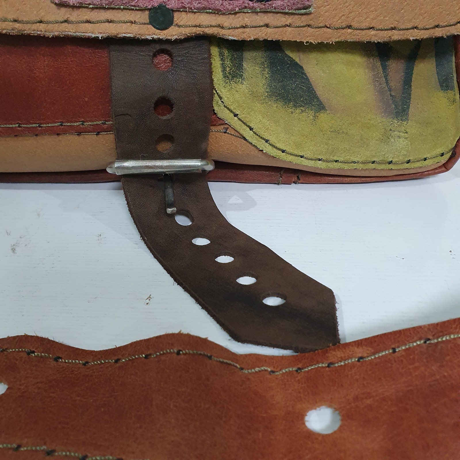 Hand made patchwork leather brown messenger bag - image 3