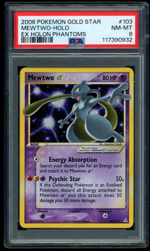 2006 POKEMON GOLD STAR MEWTWO-HOLO EX HOLON PHANTOMS #103 PSA 8