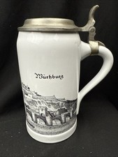 Royal Porzellan Bavaria KPM Lidded Beer Stein Würzburg German Pewter Lid