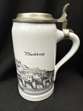 Royal Porzellan Bavaria KPM Lidded Beer Stein Würzburg German Pewter Lid