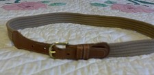 Khaki Color Belt 1 Inch Wide 33 Inches Long Leather Ends Brass Buckle