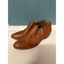 Nine West Tan Leather Ankle Boots Block Heel Side Zip Women Size 8.5